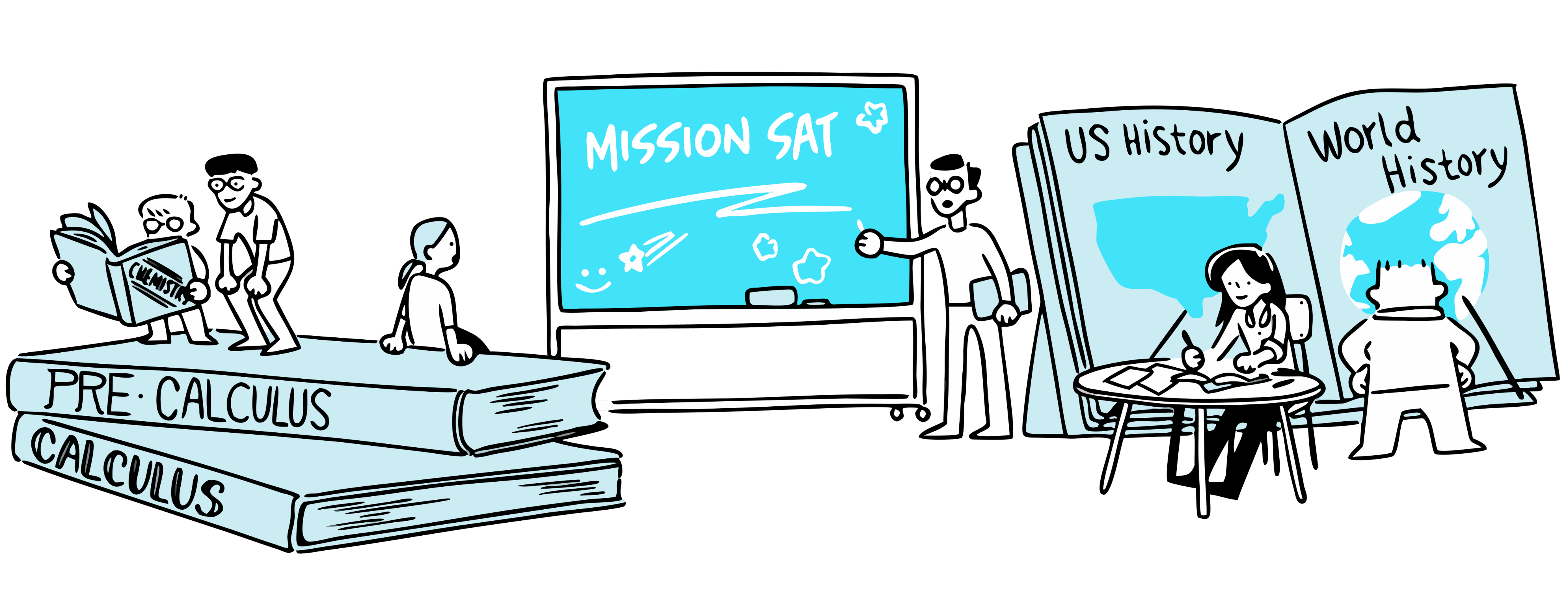 Illustration of Hagwon Characters in a studying environment